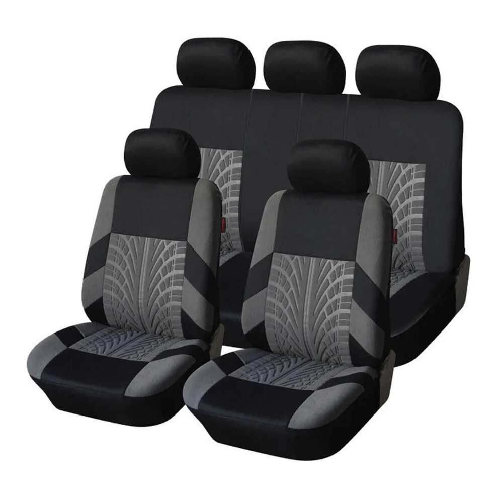 Universal Car Seat Covers Full Set Leather Breathable Four Seasons Protector With Tire Track Design 9Pcs Gray 9001264992620