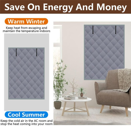 Capa de Janela com Isolamento Térmico de Inverno de 3 Camadas - Manta de Janela com Isolamento Térmico Oxford de 63 X 47 Polegadas com Fecho - 1