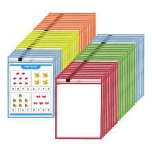 50 Pack Dry Erase Pocket Reusable Sleeves, 5 Different Colors Protective Sleeves for Teachers School Classroom Supplies
