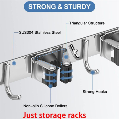 Broom Holder Mop Hanger Wall Mount Metal Organization Garage Storage System Garden Kitchen Tool Organizer 2