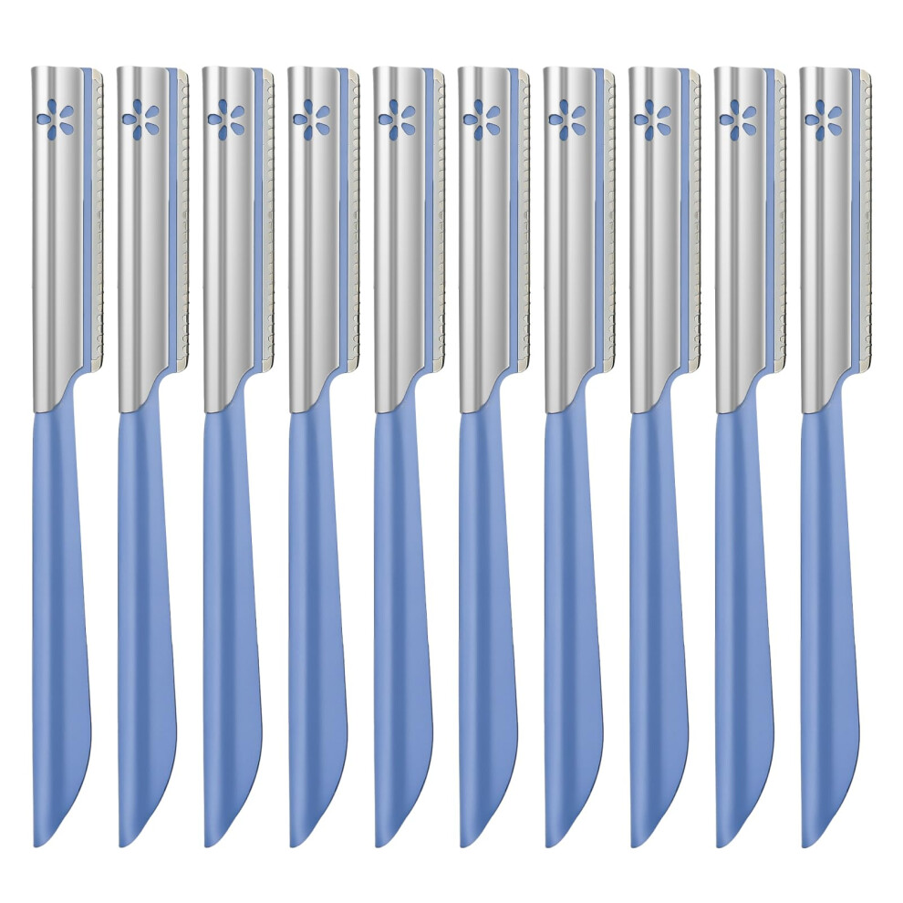 Peach/Blue Eyebrow Razor For Women 10Pcs Face Shaver Fuzz Remover Gentle Exfoliating Sensitive Skin