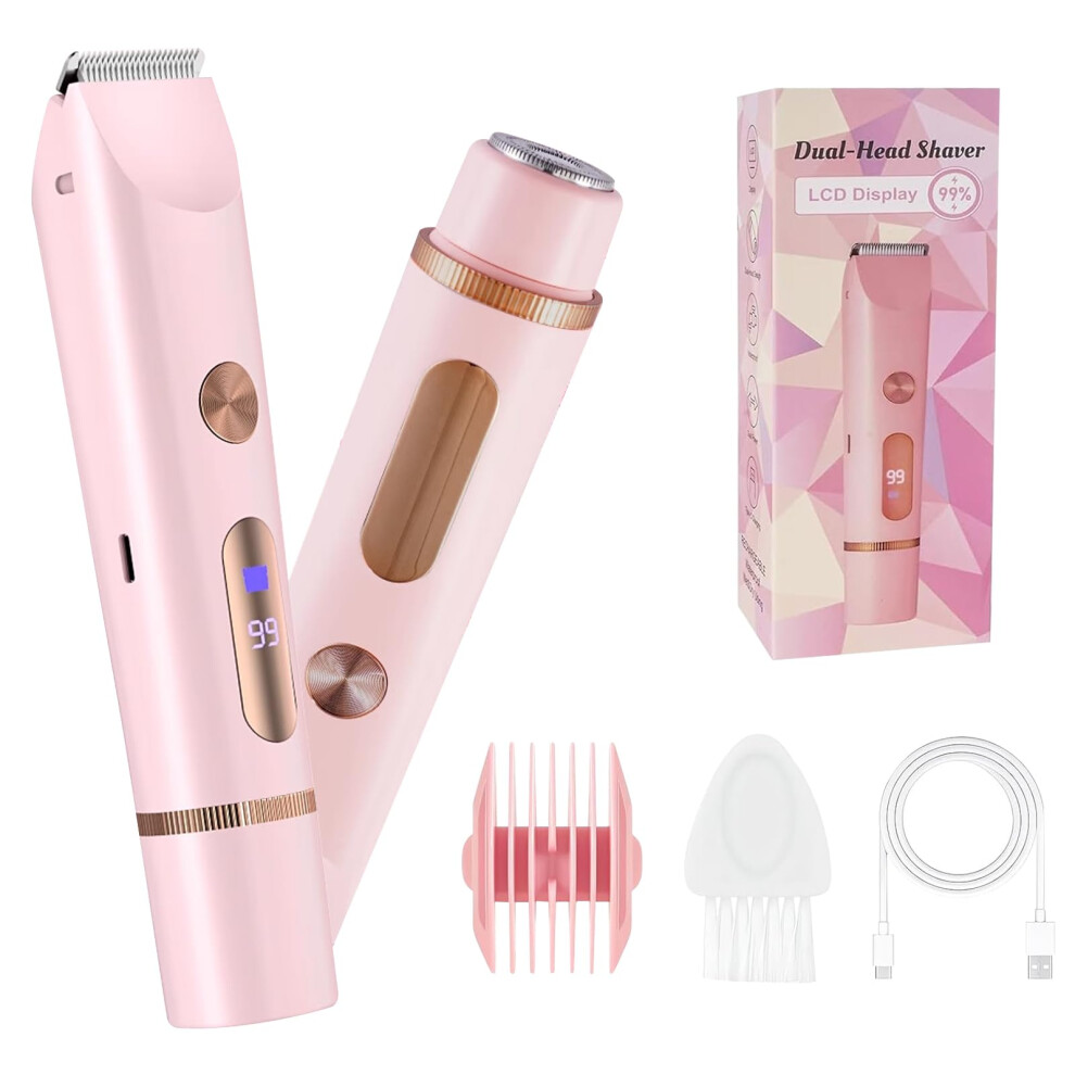 Women's Electric Shaver and Bikini Trimmer, 2 in 1 Dual Head, IPX7 Waterproof Wet Dry Razor
