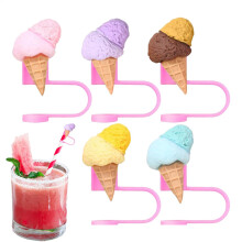 Silicone Straw Cover Ice Cream Topper Dustproof Lid for Tumblers 10mm Colorful Reusable Cap