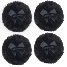 4Pcs Soft Fluffy Powder Puff for Loose Powder, Large Round Makeup Sponge with Bow, Black