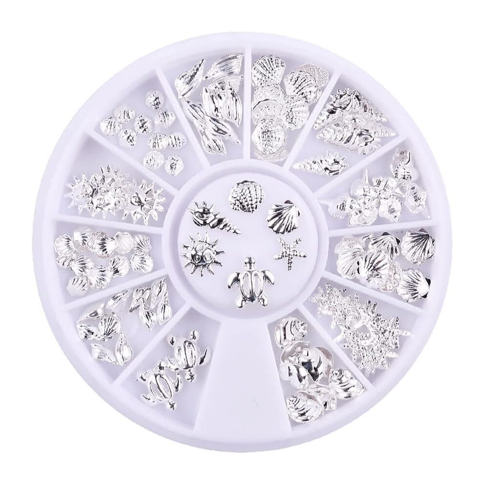 Silver 120Pcs Ocean Nail Art Decorations Shell And Conch Charms Marine Theme Rhinestones