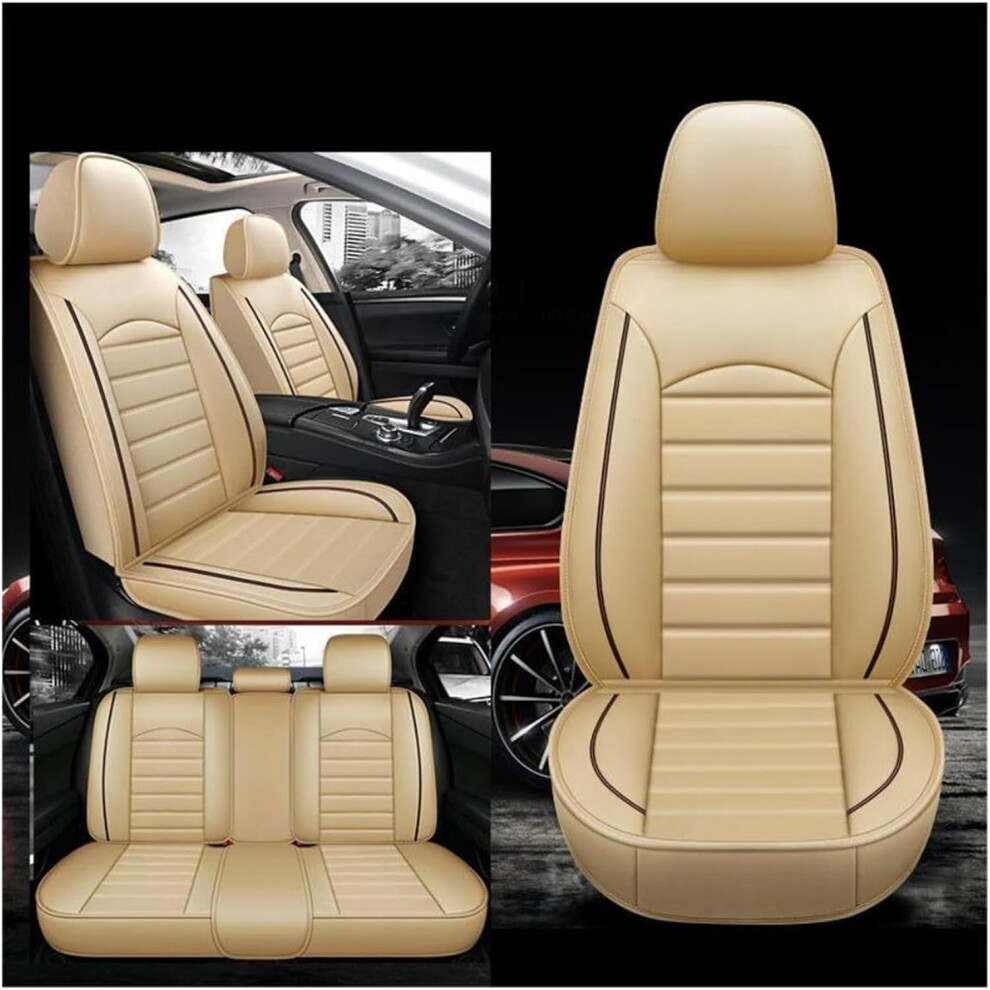 Universal Waterproof Leather Car Seat Covers Set, Wearresistant Petfriendly Protector, Beige 9001264993245