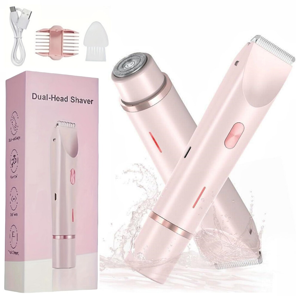 Pink Women's Electric Shaver 2 In 1 Waterproof Bikini Trimmer Usb Rechargeable Painless Razor