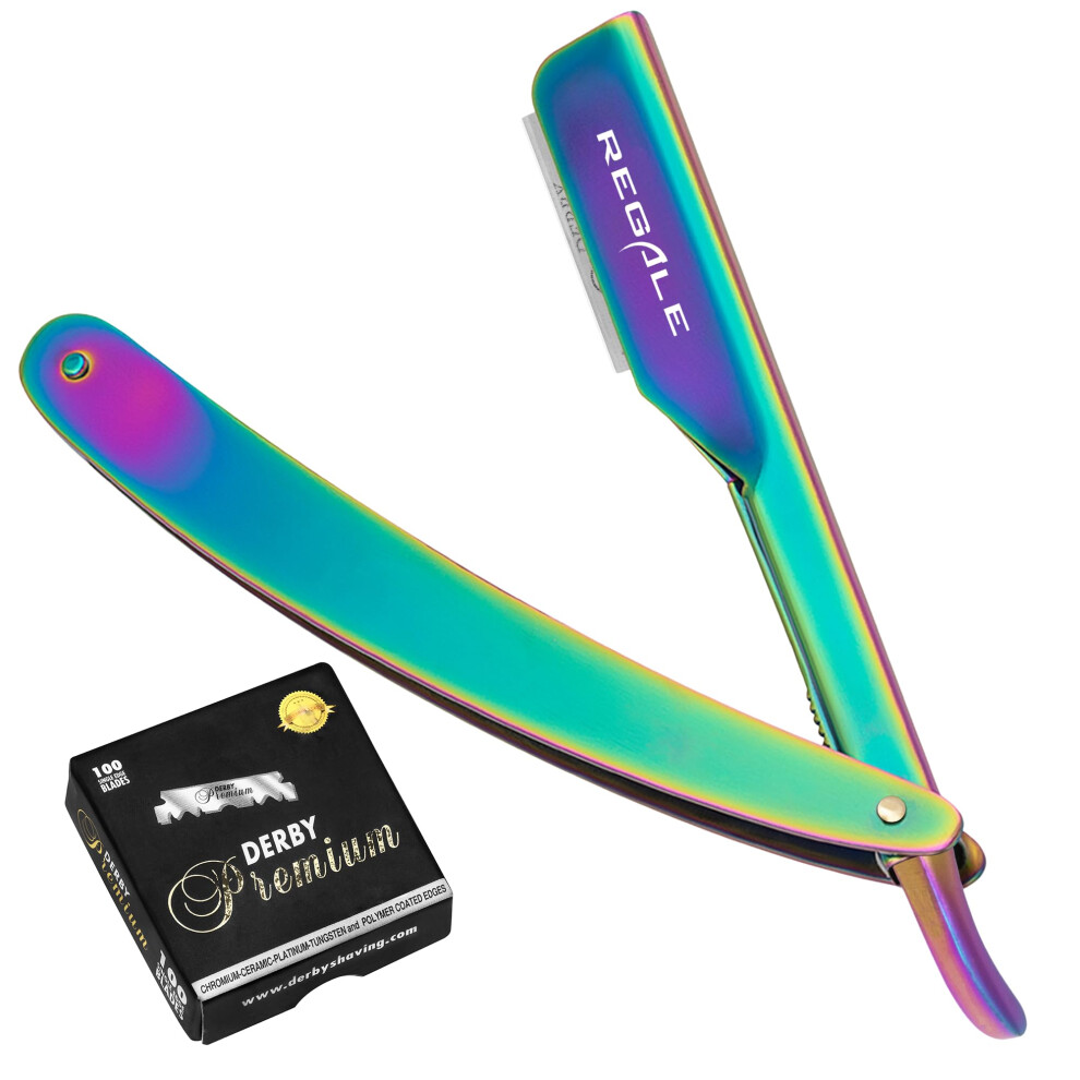 Rainbow Titanium Straight Edge Razor with Ergonomic Grip and Quick Blade Replacement for Smooth Shave