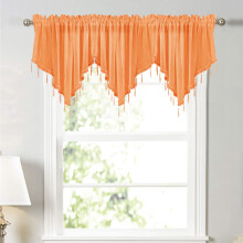 Swag Curtain Rod Pocket Scalloped Sheer Lace Panel With Crystal Beads 23.6 W x 51.2 L Orange Bedroom 1 Pc