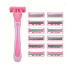Women's Razor with 12 Replacement Cartridges, 6Blade Smooth Shaving Set for Legs and Underarms, Pink