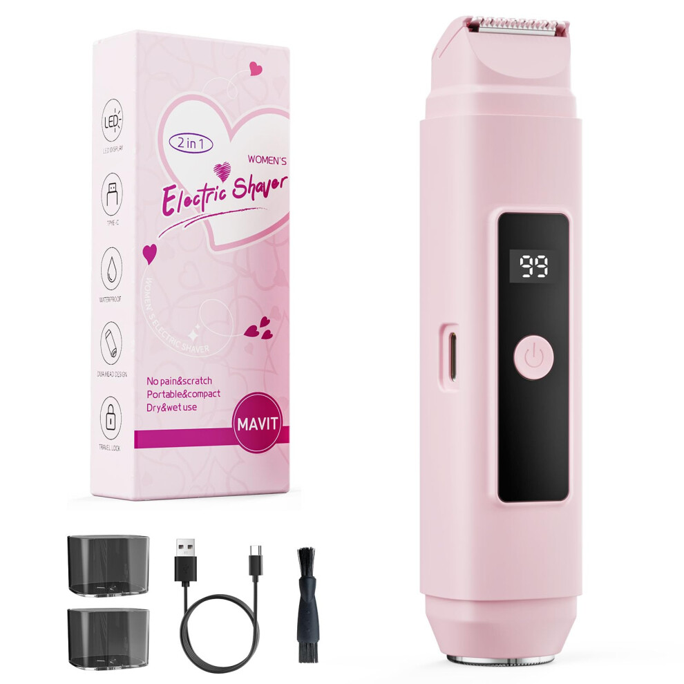 Women's Electric Shaver IPX7 Waterproof DualHead Bikini Trimmer Rechargeable Razor for Travel