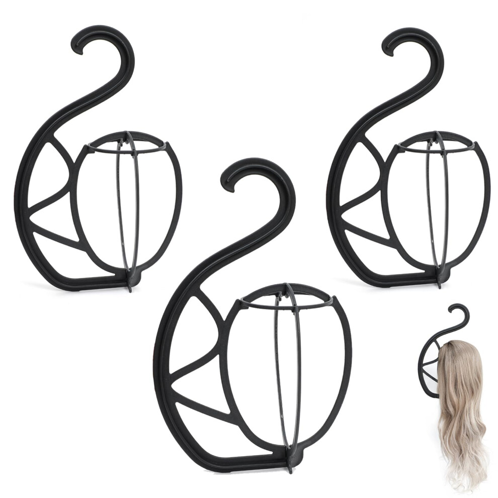 Unisex Black 3 Pack Collapsible Wig Stand And Holder With Hanging Design For Multiple Wigs Travel