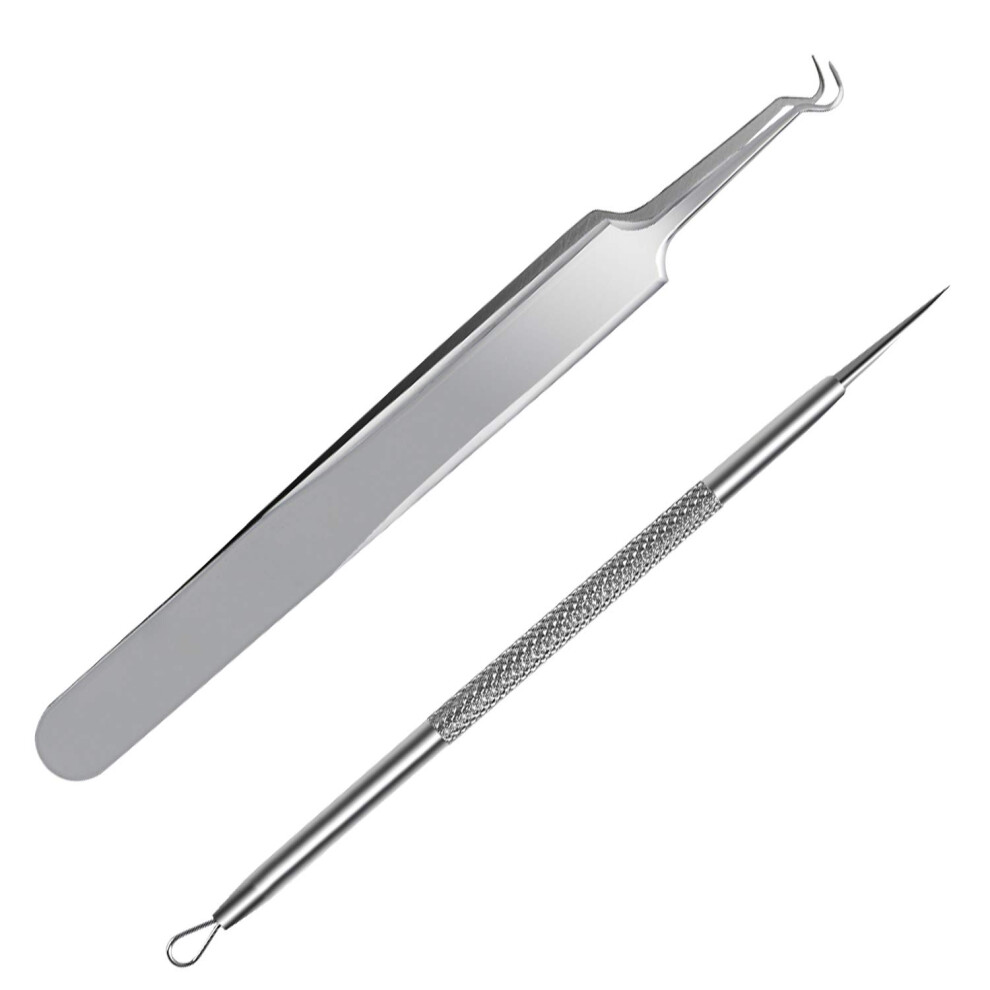 Blackhead Remover Tools Set with Precision Ingrown Hair Tweezers, Stainless Steel Acne Extractor Kit