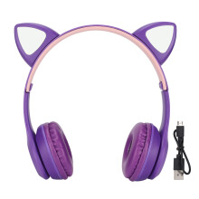 Căști Bluetooth elegante cu urechi de pisică, 7 lumini LED colorate, căști moi din piele, mod cu fir/wireless, microfon încorporat pentru