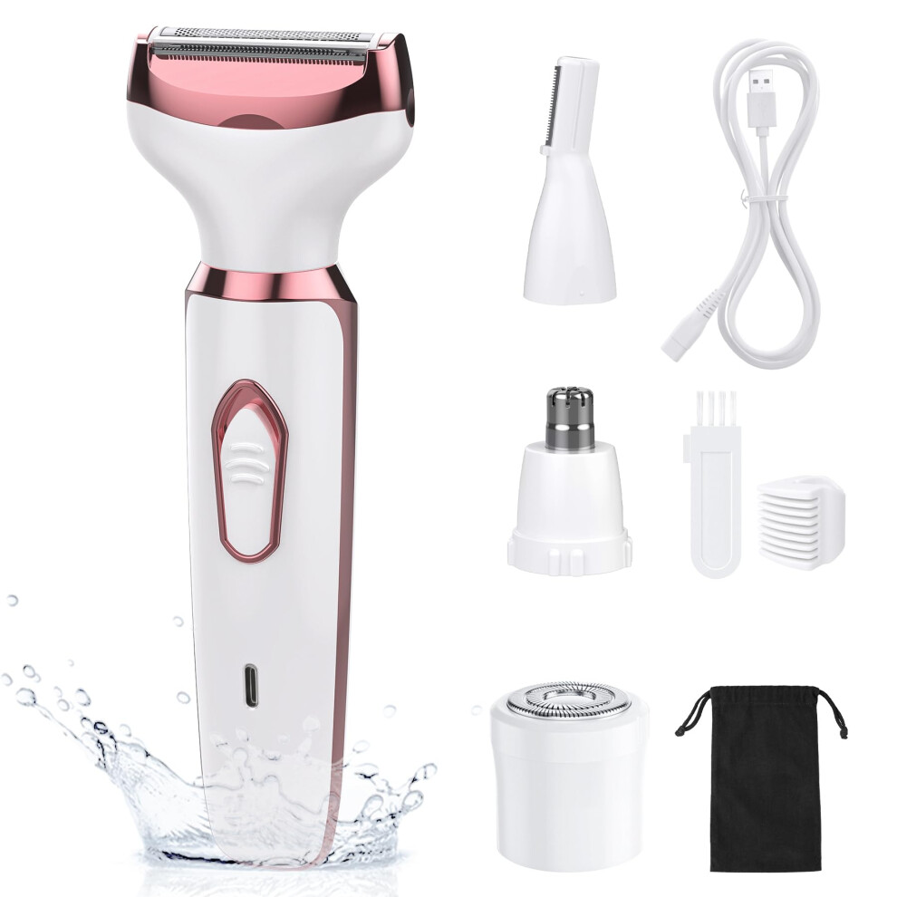 Electric Shaver for Women 4 in 1 Rechargeable Wet Dry Razor with Safe Painless Blade Waterproof Bikini Trimmer