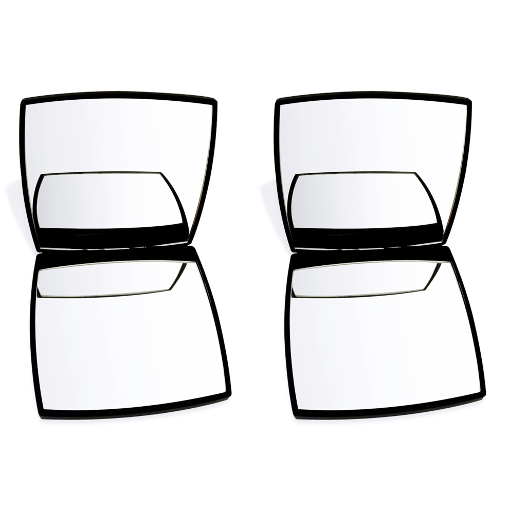 Black 2 Pcs Travel Compact Makeup Mirror With 2X Magnification, Small Square Purse Mirror,