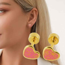Rosa hjerte-kjærlighetsøredobber, søte små paljetter-øredobber med hypoallergeniske øredobber til jenter, tragus-øredobber, yndige øredobber,
