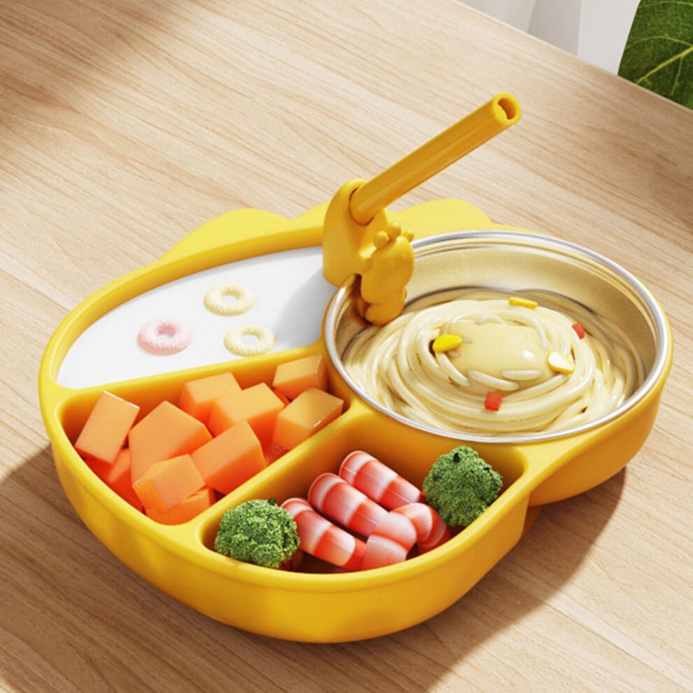 Silicone Baby Plate NonSlip With Suction Cups, Divided Plate, Stainless Steel Bowl, Straw, DishwasherMicrowave Safe