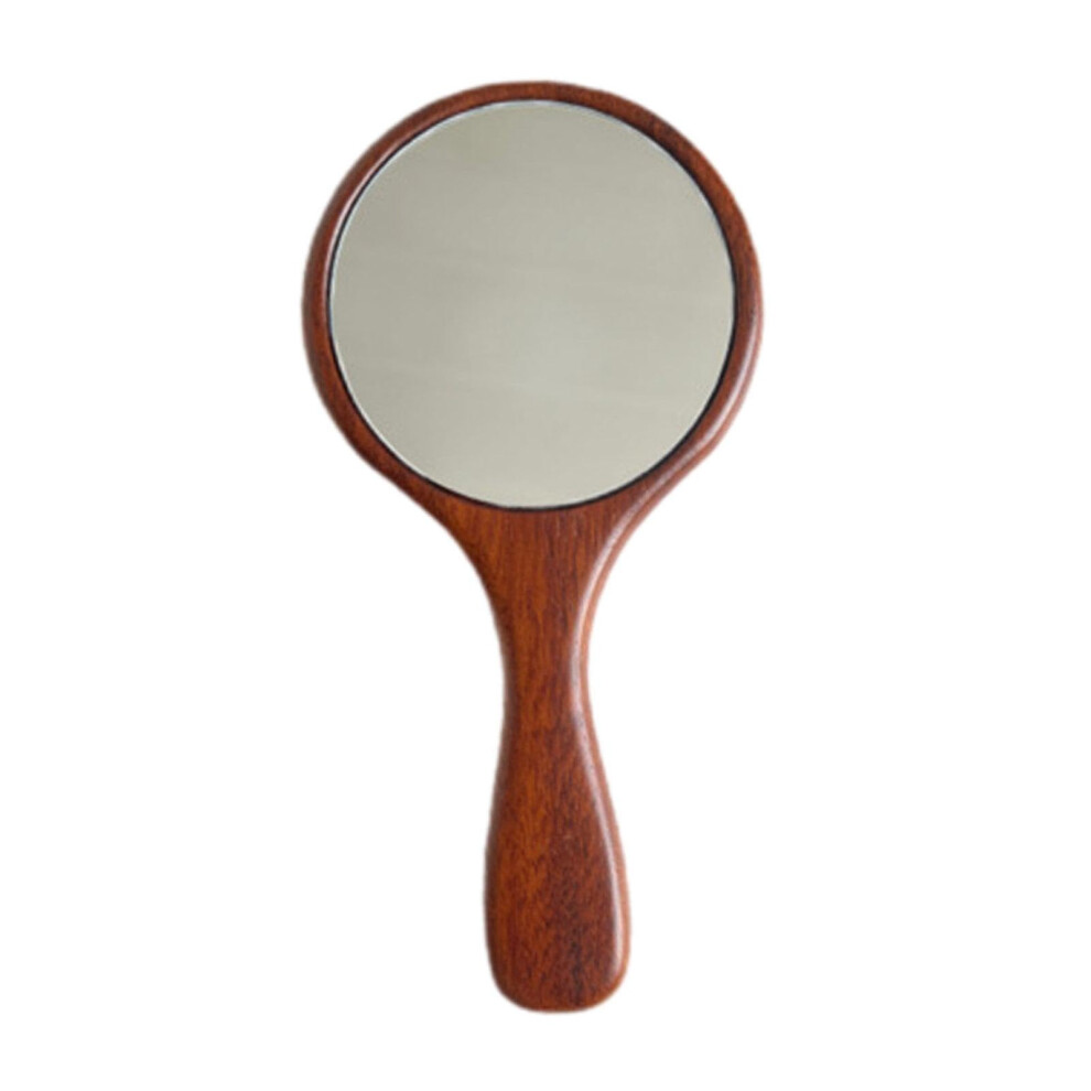 Handheld Mirror with Wooden Ergonomic Handle, Retro Compact Makeup Vanity Mirror for Travel