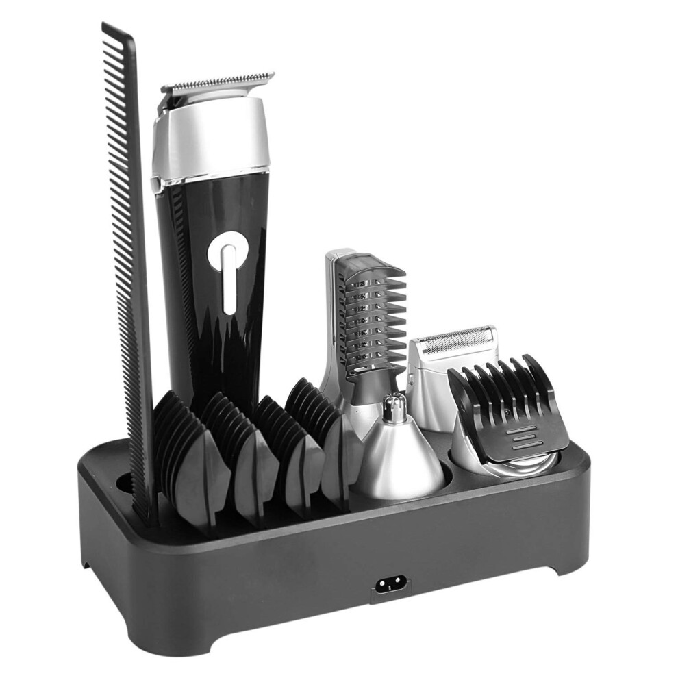 5 in 1 Waterproof Beard Trimmer Men's Grooming Kit with Fast Charging Dock and Clippers Black
