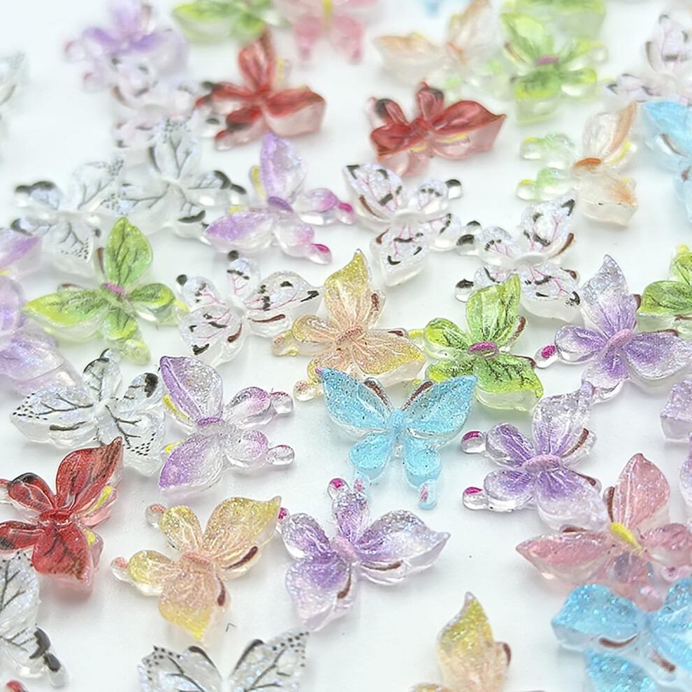 Glow in the Dark Butterfly Nail Charms 3D Gradient Glitter Nail Decorations 12 Colors 100pcs