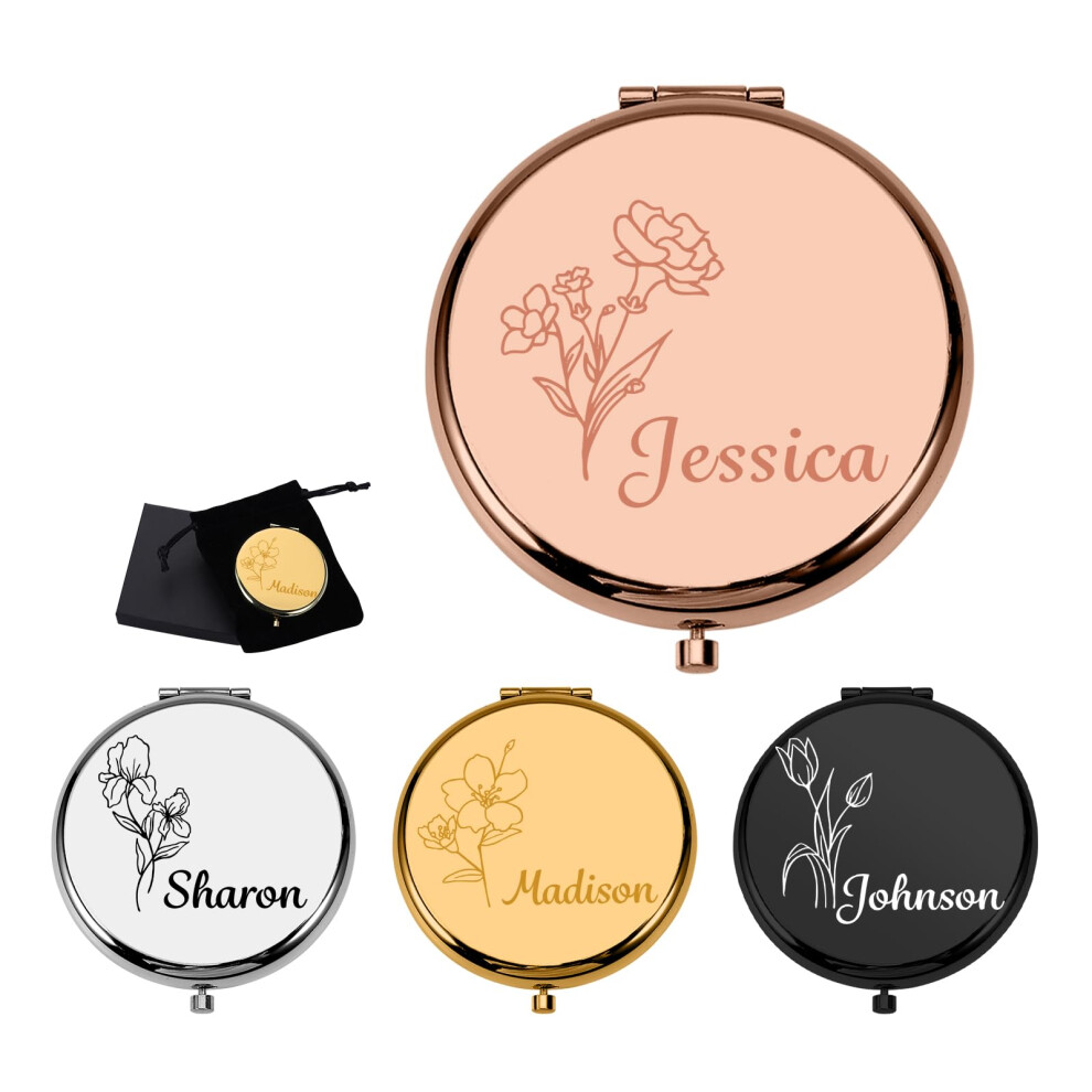 Custom Compact Mirror with Birth Flower Design,  Makeup Mirror Gift for Bridesmaids