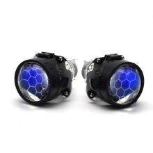 Car Angel Eyes 2.5 Inch Blue Coated Honeycomb Mini BiXenon Projector Lens Fits H4 H7 Car Headlights Kit White Demon Eyes