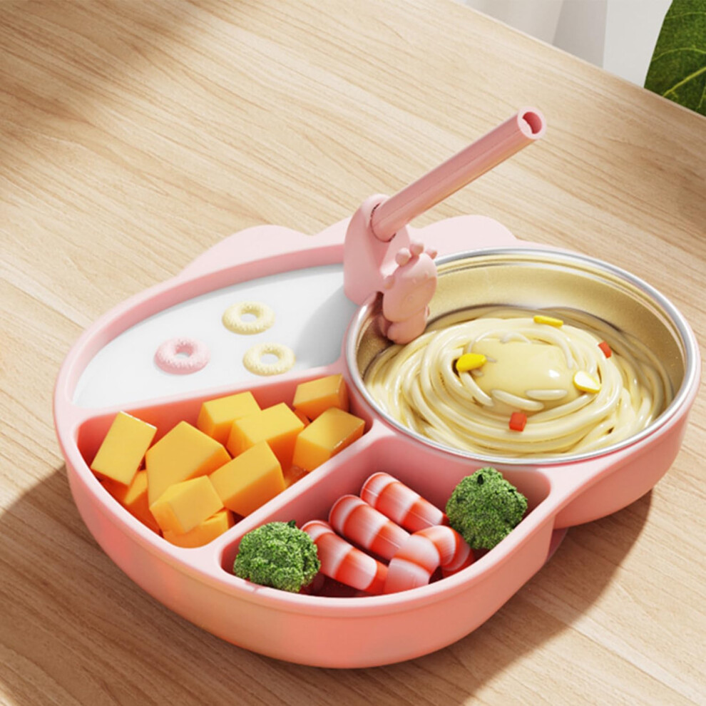 Silicone Baby Plate NonSlip Placemat With Suction Cups Divided Plate Stainless Steel Bowl And Straw Microwave Safe A