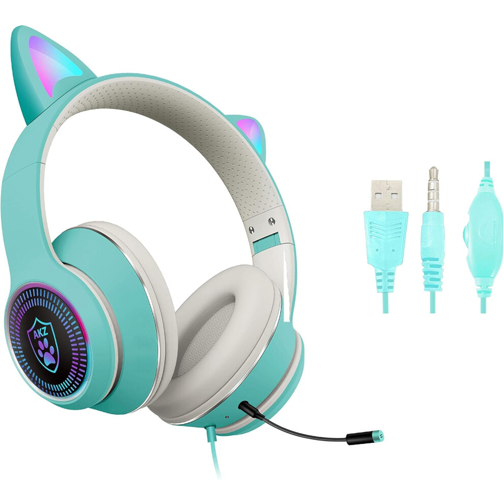 Noise Reduction Technology Cat Ear Gaming Headset With Microphone, Volume Limiting Stereo Surround Detachable Noise-Cancelling Microphone, Foldable An 9416038533082