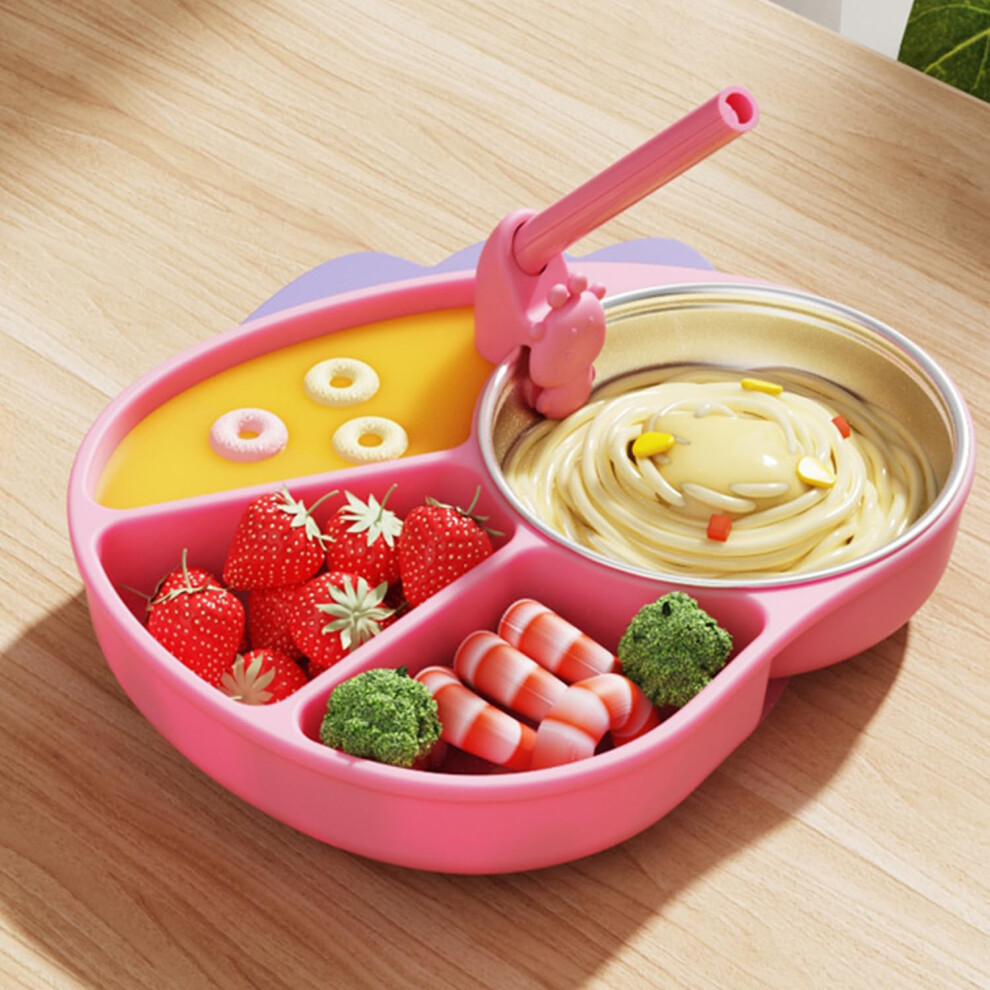 Silicone Baby Plate NonSlip Placemat With Suction Cups Divided Plate Stainless Steel Bowl And Straw Dishwasher Microwave Safe Model C