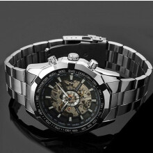 Luminous Skull Dial Men's Watch, Stainless Steel Strap Automatic Mechanical Timepiece with Transparent Dial, Minimalist Skeleton Dial Design