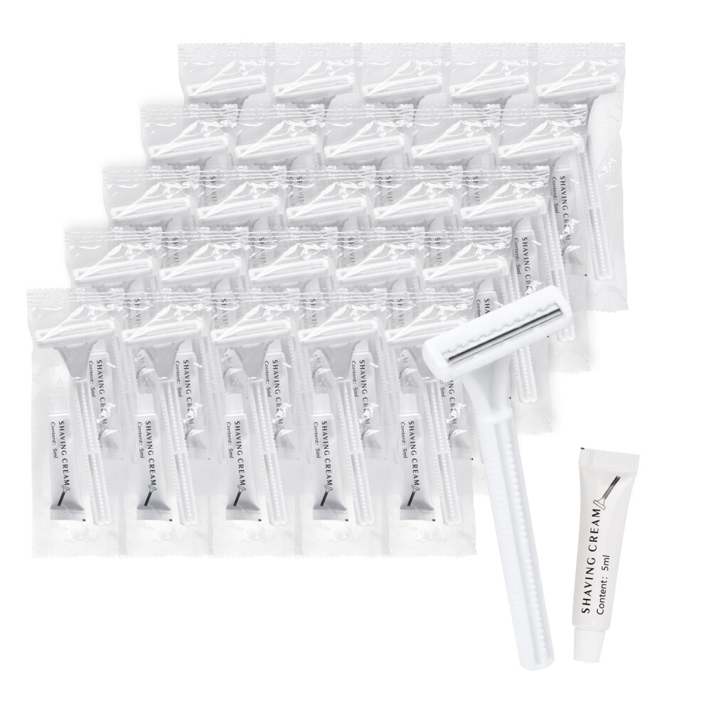 Cream Disposable Razors Bulk Twin Blade With Protective Cap And Shaving For Hotels Shelters Charities 30 Pack