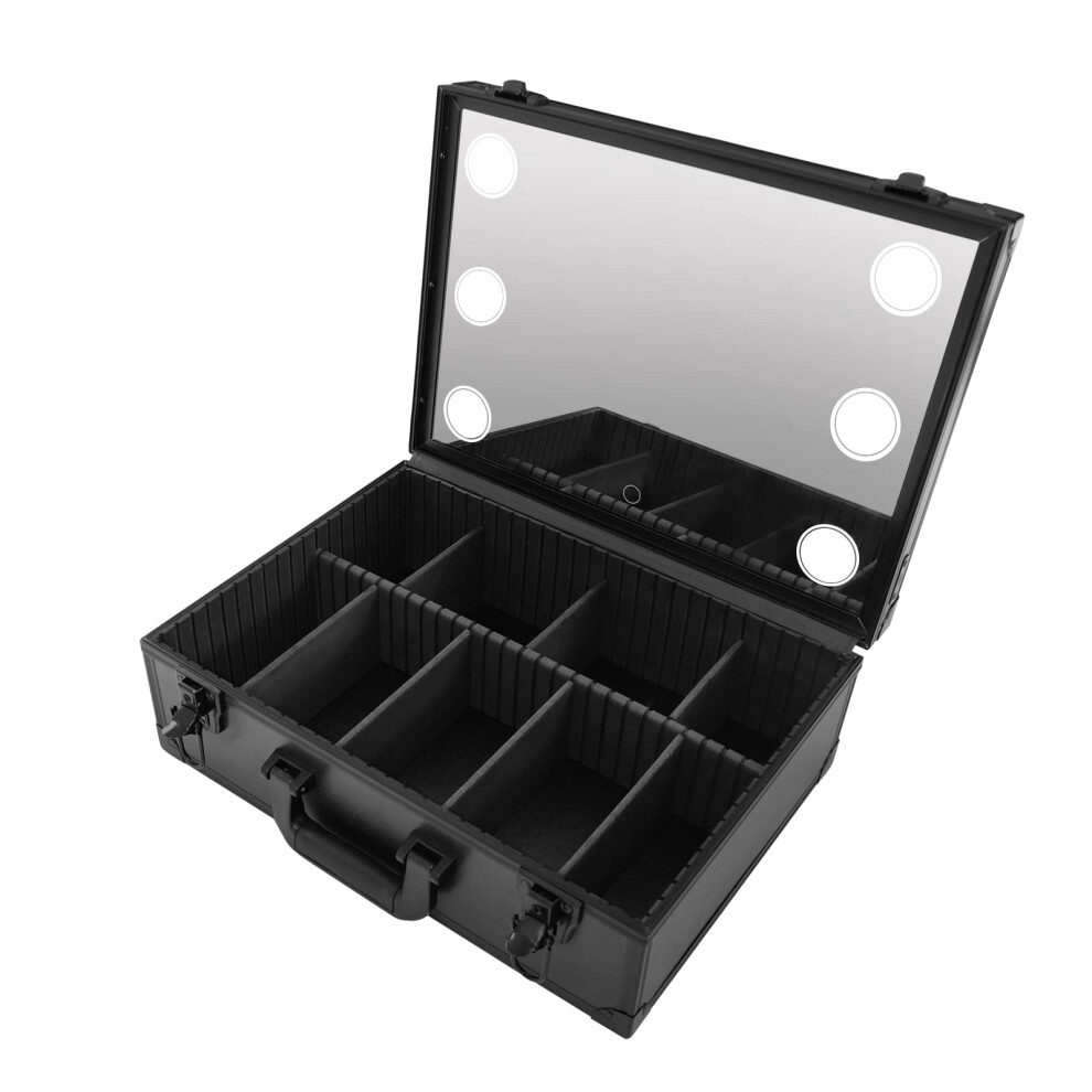 Makeup Train Case with Touch LED Mirror, Large Travel Cosmetic Organizer with Adjustable Dividers