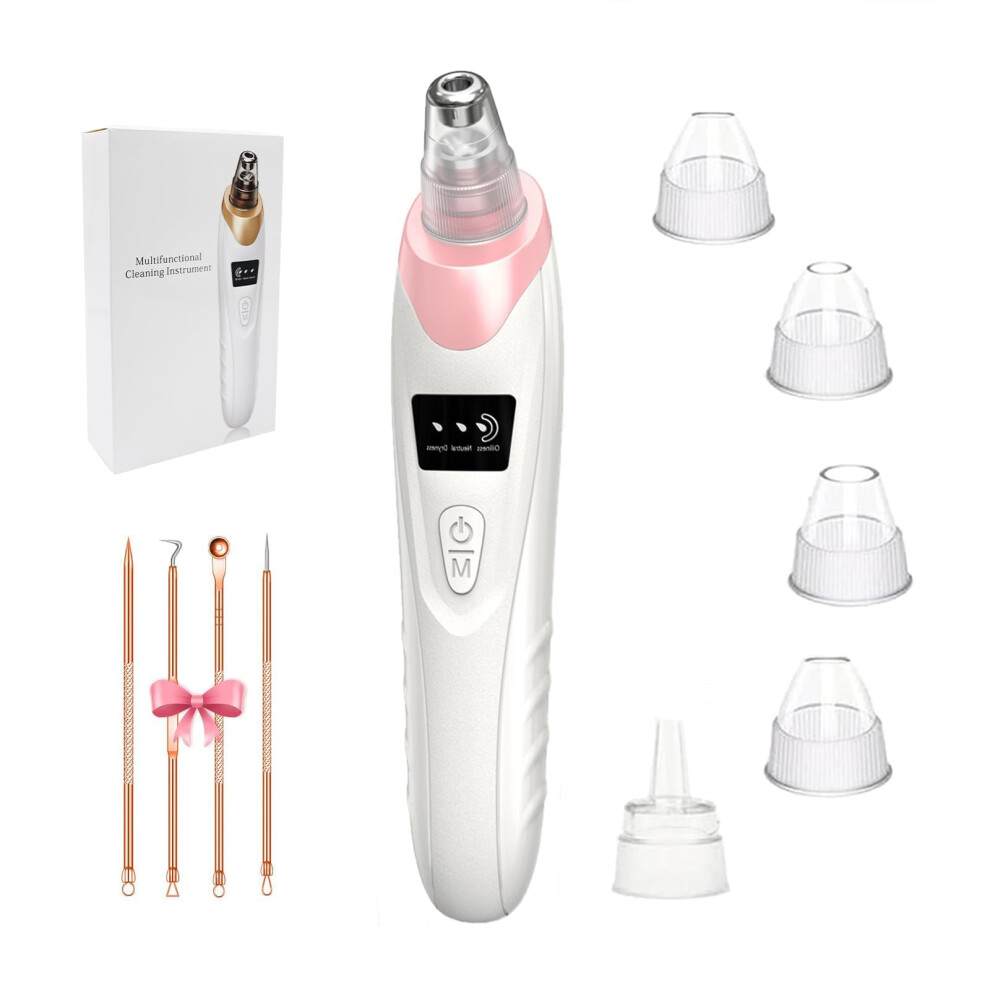 Blackhead Remover Pore Vacuum with 5 Suction Levels, USB Rechargeable Facial Cleaner Kit with 5 Probes