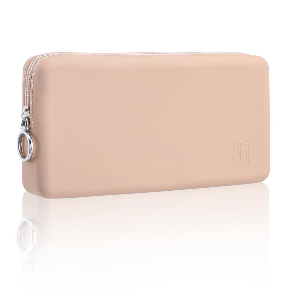 Khaki Large Capacity Silicone Makeup Brush Travel Case with Waterproof Protection and Zipper