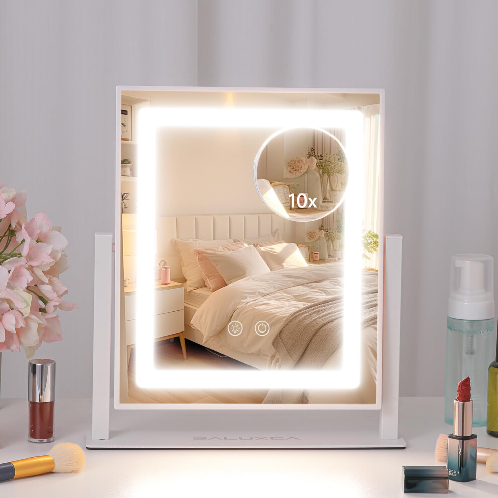 White/Light Hollywood Vanity Mirror With Lights, Touch Control, 3 Color Dimmable, 10X Magnification, 360 Rotation