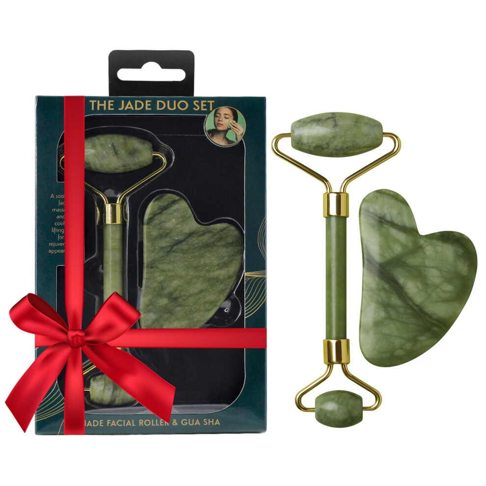 Jade Roller and Gua Sha Set for Face Massage to Reduce Puffiness and Enhance Skin Appearance