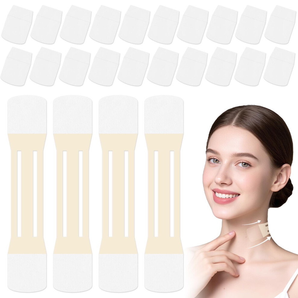 Neck Lifting Tape and Neck Wrinkle Patches, Invisible Waterproof Strips for Firming Sagging Skin, 4 Strips + 20 Patches