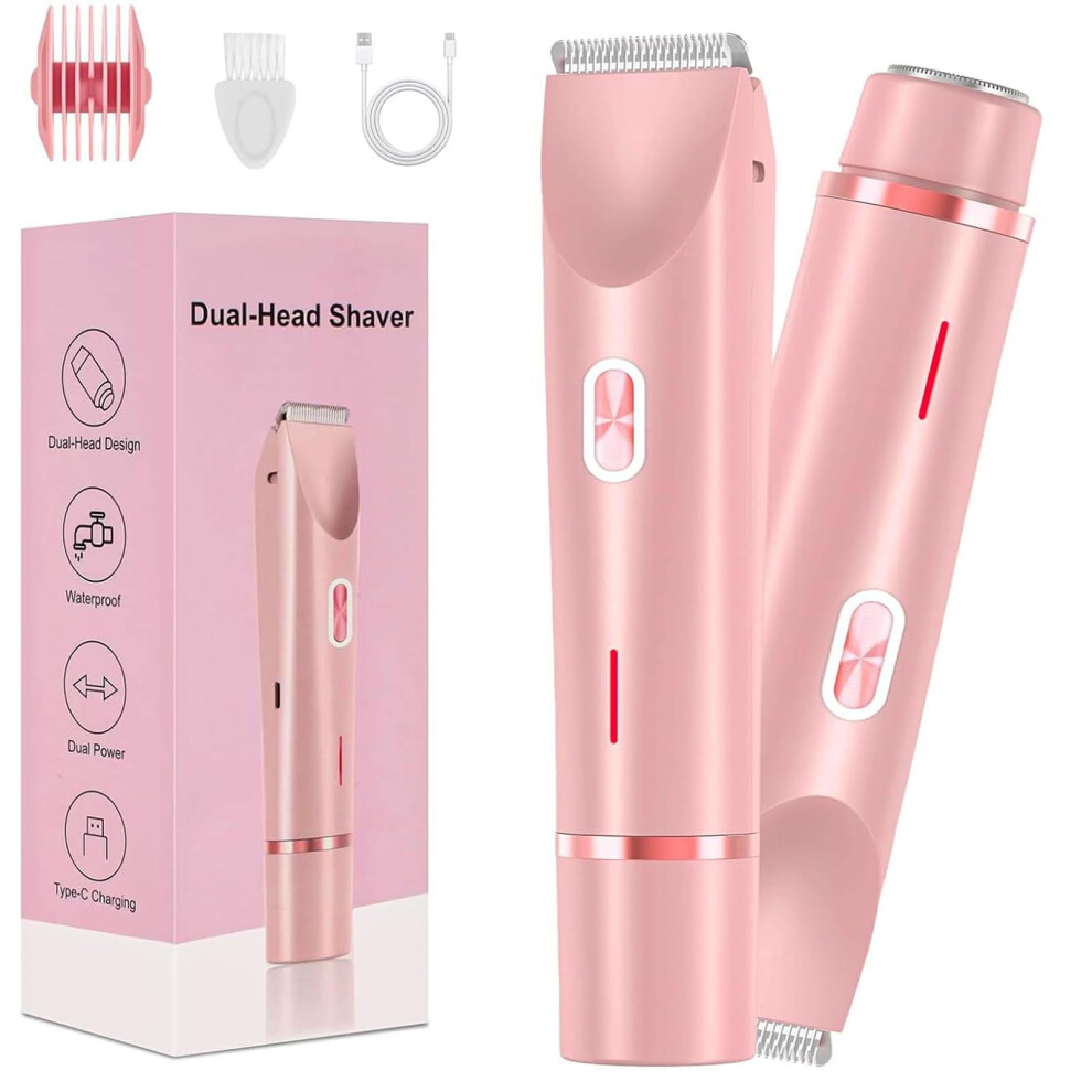 Pink Women's Electric Shaver And Bikini Trimmer, Dual Head, Ipx7 Waterproof, Typec Rechargeable, Painless Hair Removal,