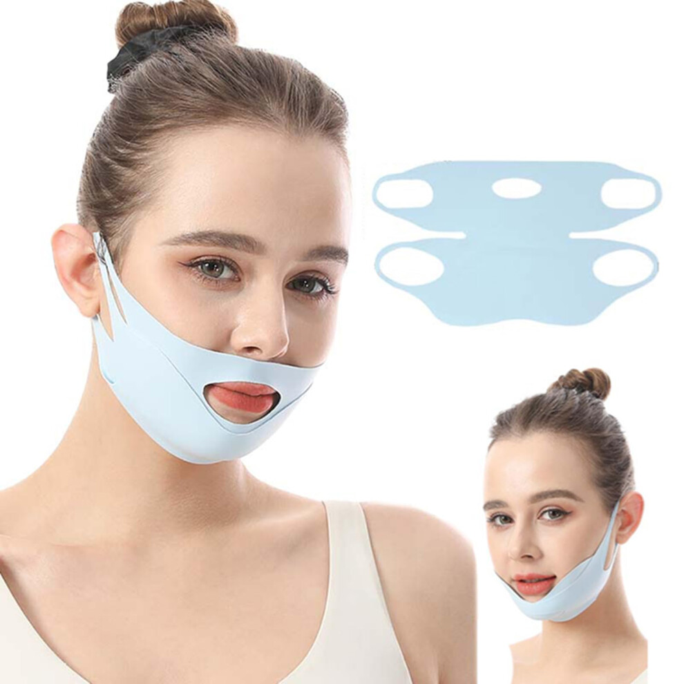 Blue Face Slimming Strap Double Chin Reducer With Adjustable Vline Lift For Women, Ice Silk,