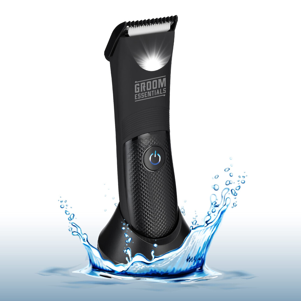 Mens Hair Trimmer and Body Hair Shaver with SkinSafe Ceramic Blades, Waterproof IPX7, Adjustable Guide