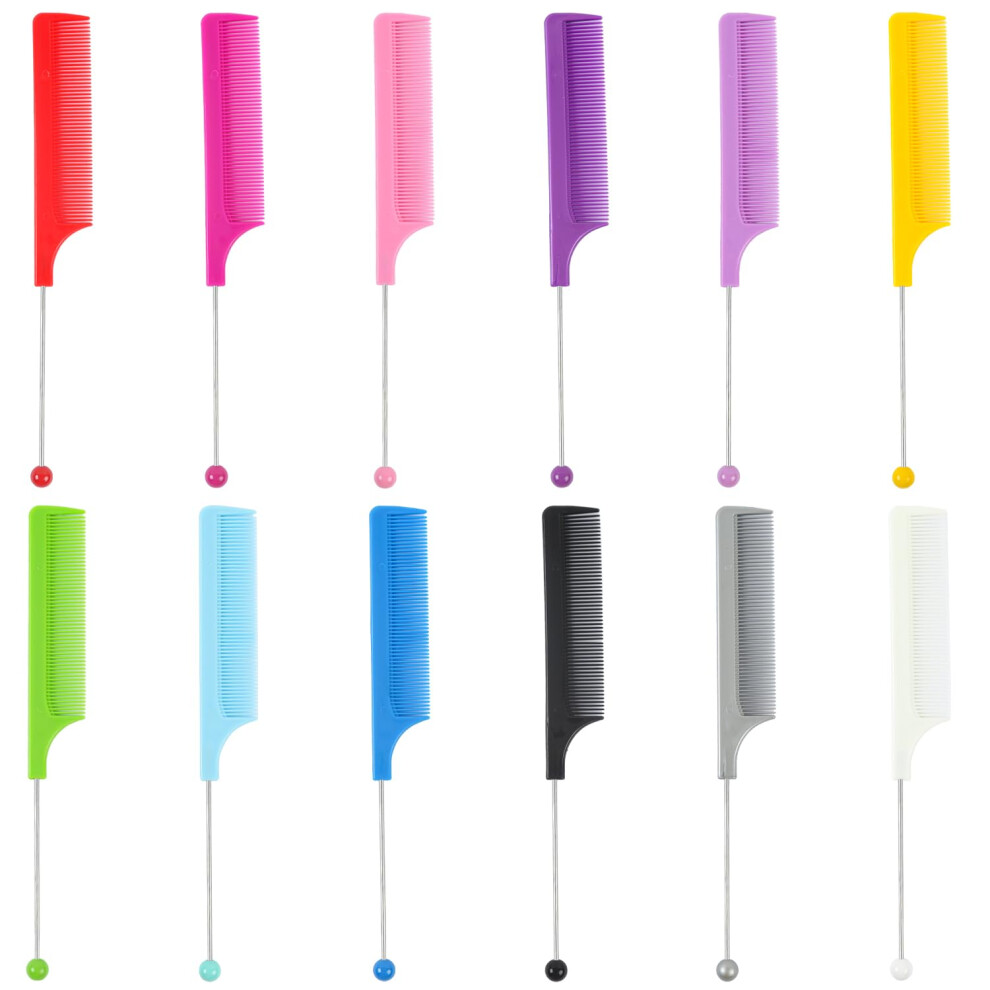 Unisex 12 Pcs Beadable Hair Comb And Rat Tail Comb Set For Diy Hairstyle Creation, 12 Multicolors