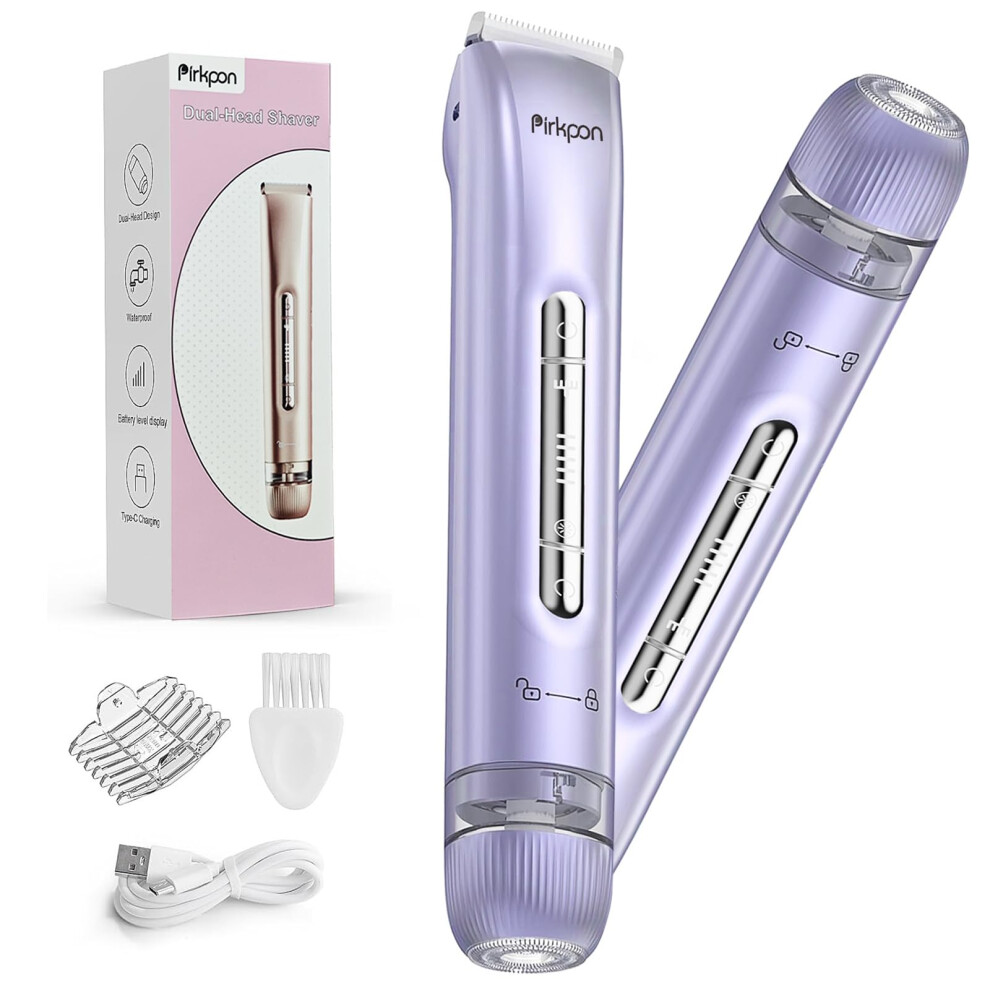 Women's Electric Shaver and Waterproof Bikini Trimmer, 2 in 1 Dual Head, Painless Hair Removal, USB Rechargeable