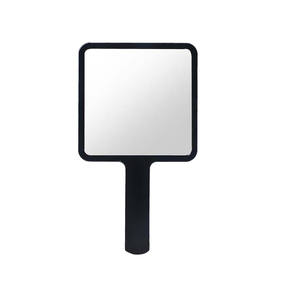 Black Large Handheld Makeup Mirror With Handle, Square Cosmetic Beauty Mirror For Travel And Styling