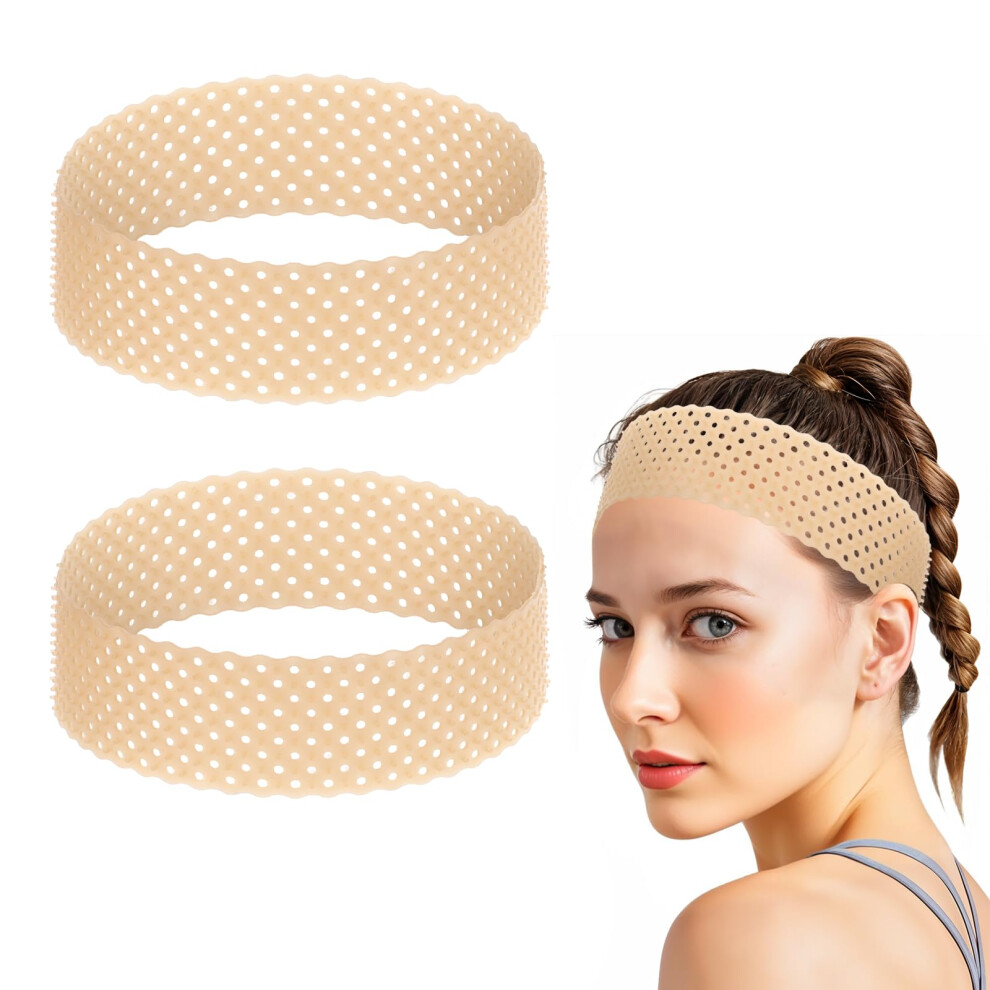 Unisex Cream 2Pcs Silicone Wig Grip Band Adjustable Non Slip Sweatproof Breathable Beige Straps For Secure Fit