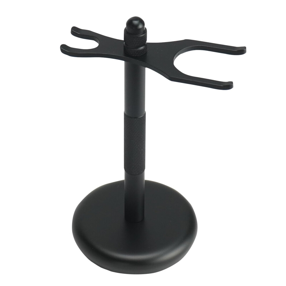 Black Safety Razor And Shaving Brush Stand With Weighted Antitip Base, Durable Metal Holder
