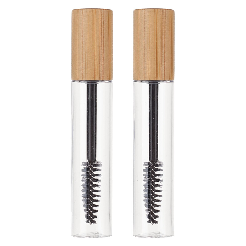 Empty Mascara Tube with Bamboo Lid, LeakProof Eyelash Serum Container, 2PCS Travel Size