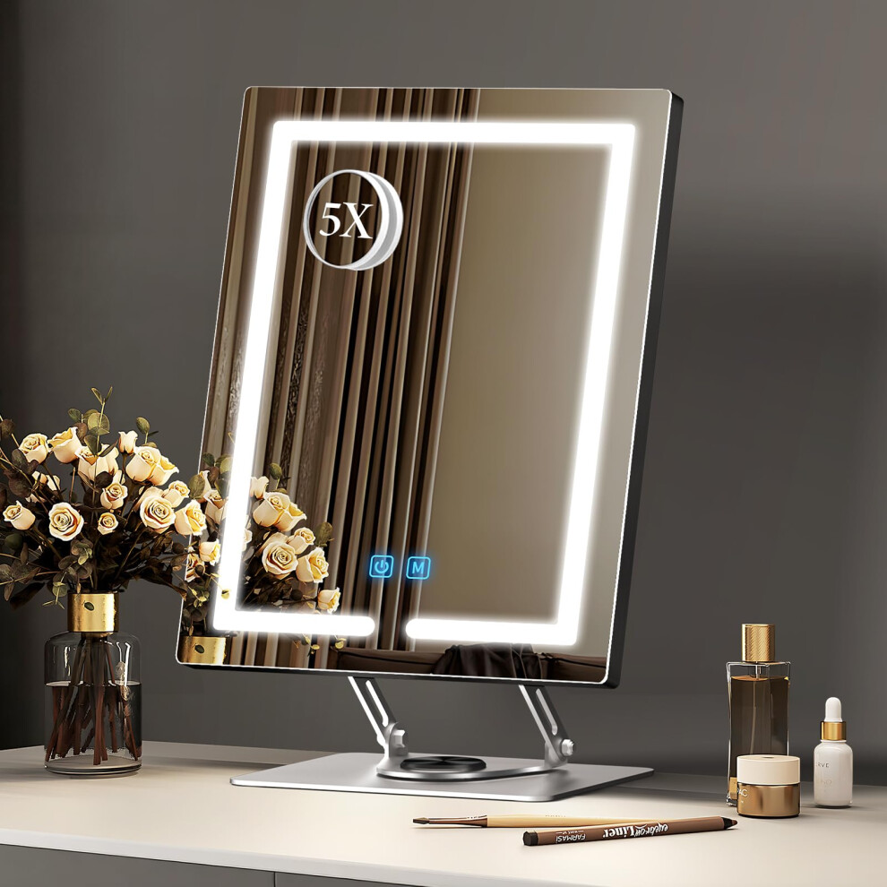 Lighted Makeup Mirror 360 Rotation LED Vanity Mirror with 5X Magnification Adjustable Height