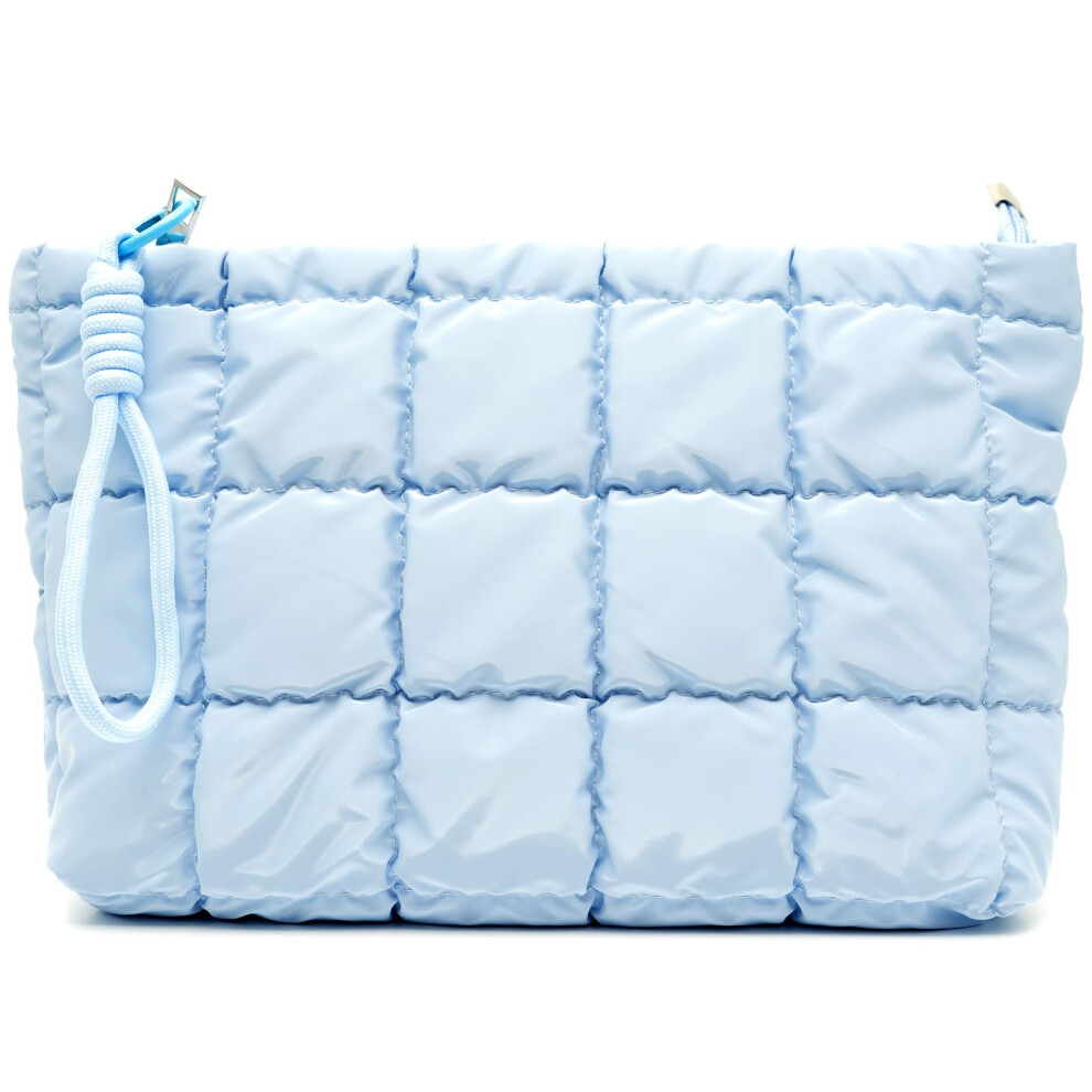 Sky Blue Large Capacity Quilted Makeup Bag Travel Cosmetic Pouch With Detachable Bracelet