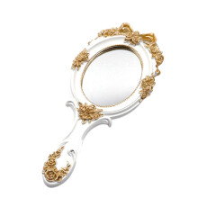 Vintage Handheld Mirror with Oval Embossed Rose Design, 10' Decorative Vanity Cosmetic Mirror